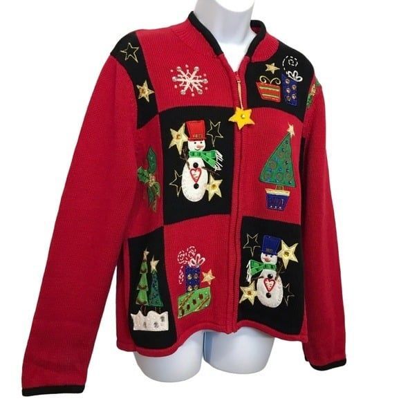 Carly St. Claire Vintage Embroidered Beaded Christmas Sweater Sz. XL - Picture 1 of 11